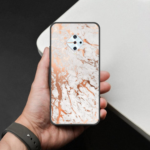 Vivo Y9s Cover - White Marble Series 2 - HQ Ultra Shine Premium Infinity Glass Soft Silicon Borders Case