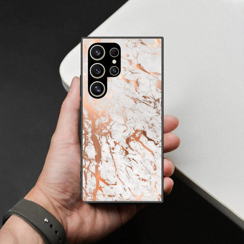 Samsung Galaxy S25 Ultra Cover - White Marble Series 2 - HQ Ultra Shine Premium Infinity Glass Soft Silicon Borders Case