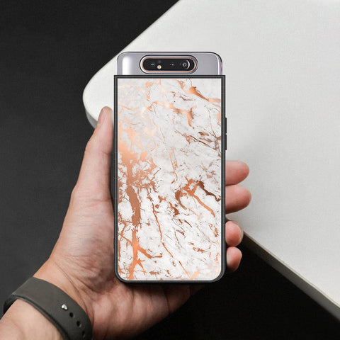 Samsung Galaxy A80 Cover - White Marble Series 2 - HQ Ultra Shine Premium Infinity Glass Soft Silicon Borders Case