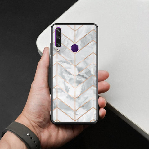 Huawei Y6p Cover - White Marble Series 2 - HQ Ultra Shine Premium Infinity Glass Soft Silicon Borders Case