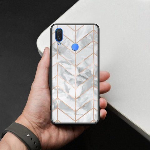 Huawei Enjoy 9 Plus Cover - White Marble Series 2 - HQ Ultra Shine Premium Infinity Glass Soft Silicon Borders Case