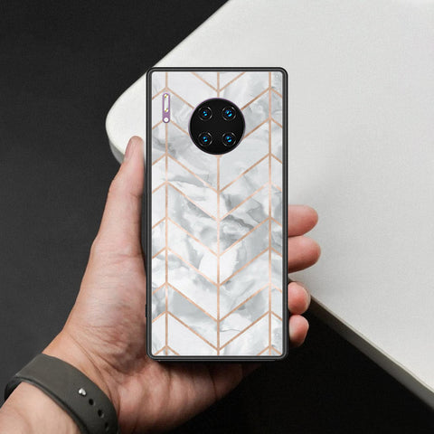 Huawei Mate 30 Pro Cover - White Marble Series 2 - HQ Ultra Shine Premium Infinity Glass Soft Silicon Borders Case