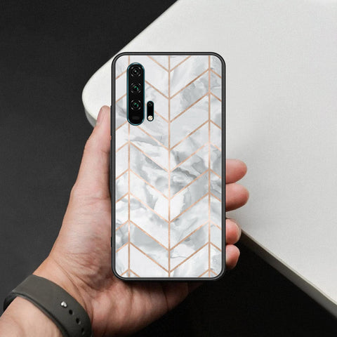 Honor 20 Pro Cover - White Marble Series 2 - HQ Ultra Shine Premium Infinity Glass Soft Silicon Borders Case