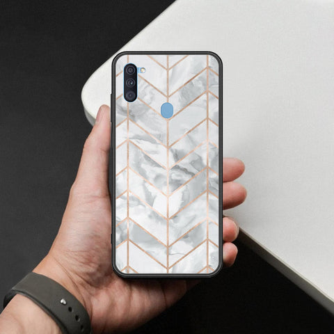Samsung Galaxy A11 Cover - White Marble Series 2 - HQ Ultra Shine Premium Infinity Glass Soft Silicon Borders Case