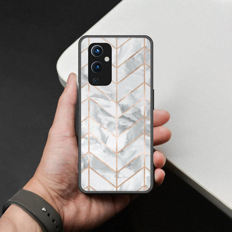 OnePlus 9 Cover - White Marble Series 2 - HQ Ultra Shine Premium Infinity Glass Soft Silicon Borders Case