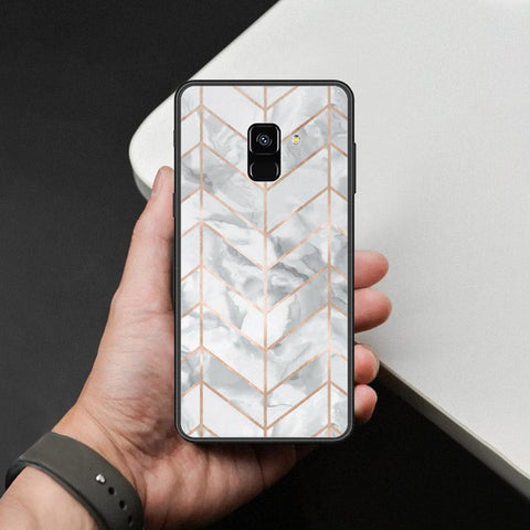 Samsung Galaxy A8 2018 Cover - White Marble Series 2 - HQ Ultra Shine Premium Infinity Glass Soft Silicon Borders Case