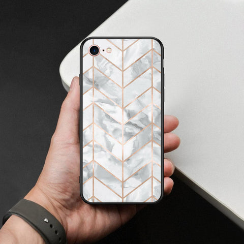 iPhone SE 2022 - White Marble Series 2 - HQ Ultra Shine Premium Infinity Glass Soft Silicon Borders Case