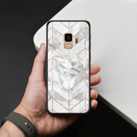 Samsung Galaxy S9 Cover - White Marble Series 2 - HQ Ultra Shine Premium Infinity Glass Soft Silicon Borders Case