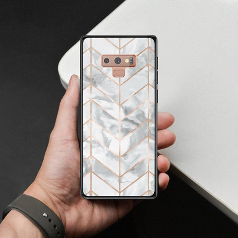 Samsung Galaxy Note 9 Cover - White Marble Series 2 - HQ Ultra Shine Premium Infinity Glass Soft Silicon Borders Case