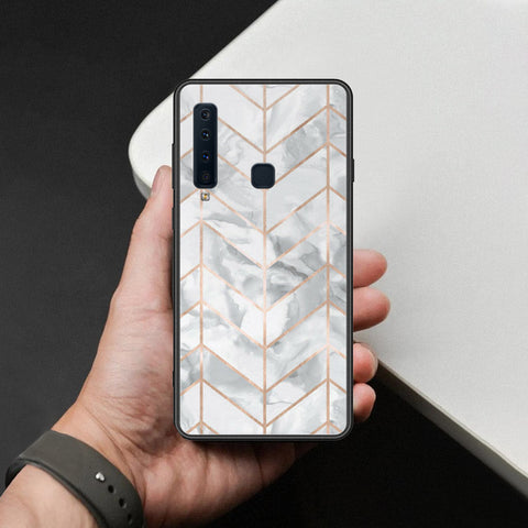 Samsung Galaxy A9 2018 Cover - White Marble Series 2 - HQ Ultra Shine Premium Infinity Glass Soft Silicon Borders Case