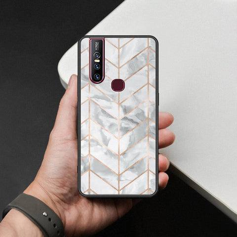 Vivo V15 Cover - White Marble Series 2 - HQ Ultra Shine Premium Infinity Glass Soft Silicon Borders Case