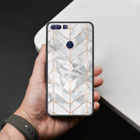 Huawei Honor 8 Cover - White Marble Series 2 - HQ Ultra Shine Premium Infinity Glass Soft Silicon Borders Case