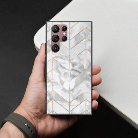 Samsung Galaxy S22 Ultra 5G Cover - White Marble Series 2 - HQ Ultra Shine Premium Infinity Glass Soft Silicon Borders Case