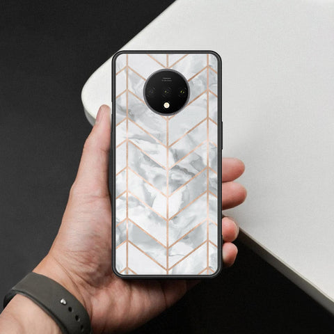 OnePlus 7T Cover - White Marble Series 2 - HQ Ultra Shine Premium Infinity Glass Soft Silicon Borders Case