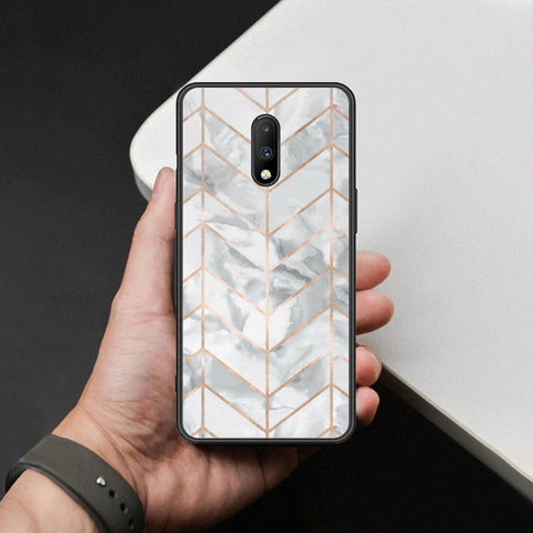 OnePlus 7 Cover - White Marble Series 2 - HQ Ultra Shine Premium Infinity Glass Soft Silicon Borders Case