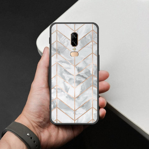 OnePlus 6 Cover - White Marble Series 2 - HQ Ultra Shine Premium Infinity Glass Soft Silicon Borders Case