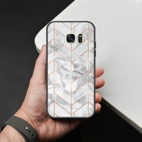Samsung Galaxy S7 Cover - White Marble Series 2 - HQ Ultra Shine Premium Infinity Glass Soft Silicon Borders Case