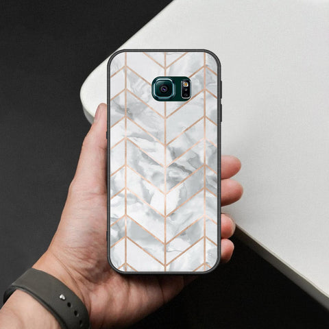 Samsung Galaxy S6 Edge Cover - White Marble Series 2 - HQ Ultra Shine Premium Infinity Glass Soft Silicon Borders Case