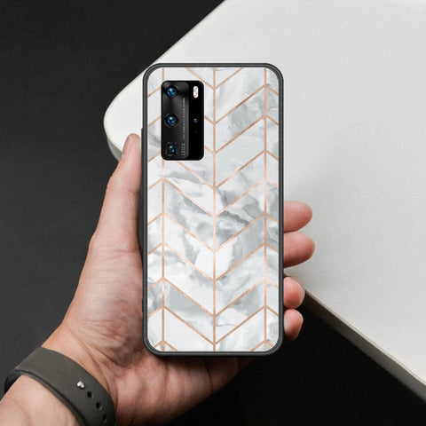 Huawei P40 Pro Cover - White Marble Series 2 - HQ Ultra Shine Premium Infinity Glass Soft Silicon Borders Case