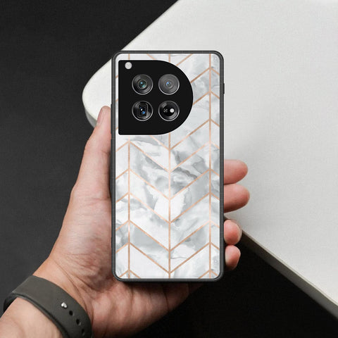 OnePlus 12 Cover - White Marble Series 2 - HQ Ultra Shine Premium Infinity Glass Soft Silicon Borders Case