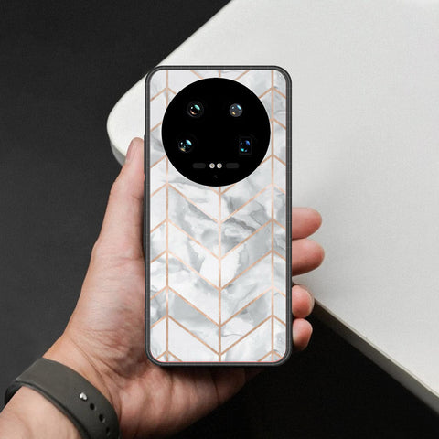 Xiaomi 14 Ultra Cover - White Marble Series 2 - HQ Ultra Shine Premium Infinity Glass Soft Silicon Borders Case