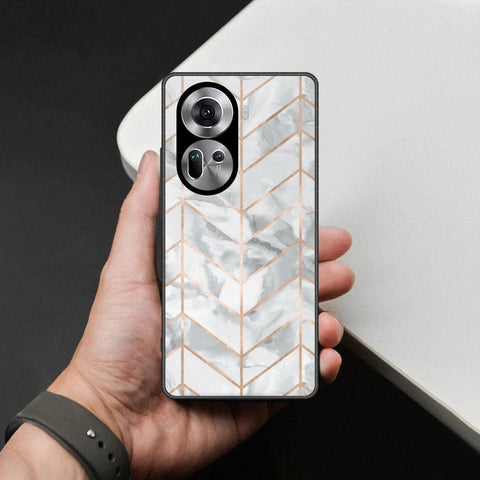 Oppo Reno 11 5G Cover - White Marble Series 2 - HQ Ultra Shine Premium Infinity Glass Soft Silicon Borders Case
