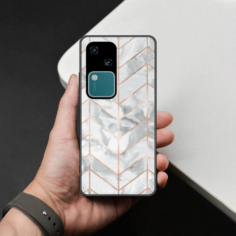 Vivo V30 Cover - White Marble Series 2 - HQ Ultra Shine Premium Infinity Glass Soft Silicon Borders Case