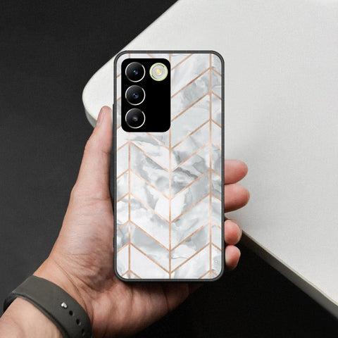 Vivo Y200e Cover - White Marble Series 2 - HQ Ultra Shine Premium Infinity Glass Soft Silicon Borders Case