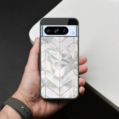 Google Pixel 8 Pro Cover - White Marble Series 2 - HQ Ultra Shine Premium Infinity Glass Soft Silicon Borders Case