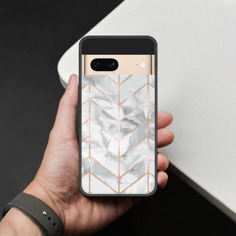 Google Pixel 7 Cover - White Marble Series 2 - HQ Ultra Shine Premium Infinity Glass Soft Silicon Borders Case