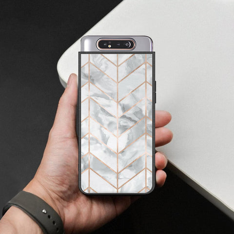 Samsung Galaxy A80 Cover - White Marble Series 2 - HQ Ultra Shine Premium Infinity Glass Soft Silicon Borders Case