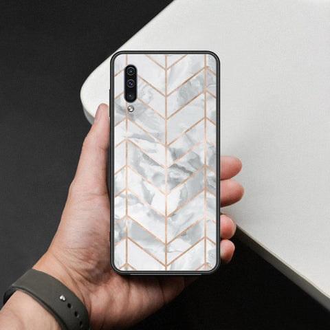 Samsung Galaxy A50 Cover - White Marble Series 2 - HQ Ultra Shine Premium Infinity Glass Soft Silicon Borders Case