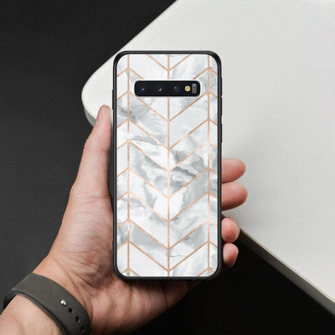 Samsung Galaxy S10 Cover - White Marble Series 2 - HQ Ultra Shine Premium Infinity Glass Soft Silicon Borders Case