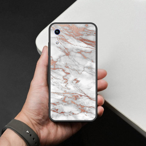 Huawei Honor 8A Cover - White Marble Series 2 - HQ Ultra Shine Premium Infinity Glass Soft Silicon Borders Case