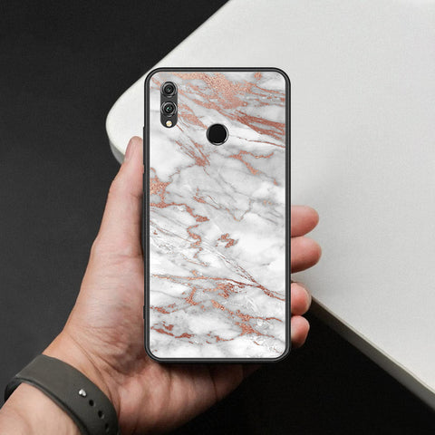 Huawei Honor 8X Cover - White Marble Series 2 - HQ Ultra Shine Premium Infinity Glass Soft Silicon Borders Case
