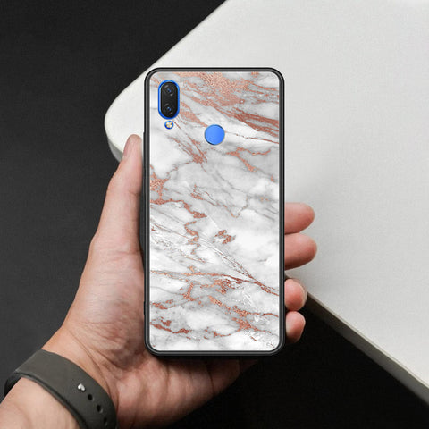 Huawei Y9 2019 Cover - White Marble Series 2 - HQ Ultra Shine Premium Infinity Glass Soft Silicon Borders Case
