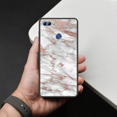 Huawei Enjoy 8 Plus Cover - White Marble Series 2 - HQ Ultra Shine Premium Infinity Glass Soft Silicon Borders Case