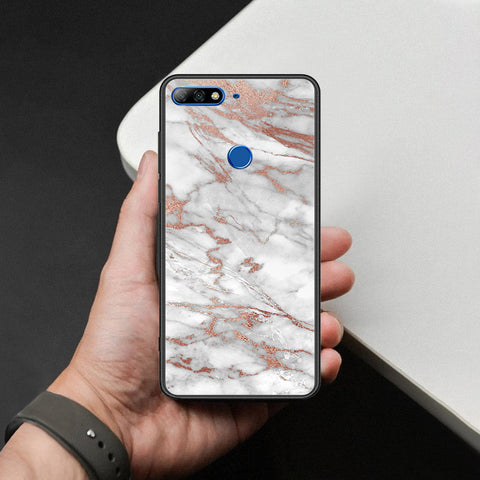 Huawei Honor 7C Cover - White Marble Series 2 - HQ Ultra Shine Premium Infinity Glass Soft Silicon Borders Case