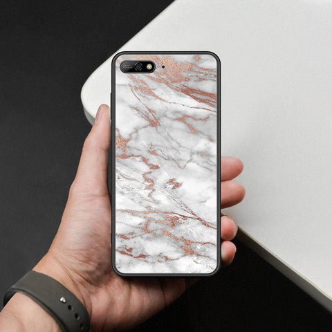 Huawei Y6 Prime 2018 Cover - White Marble Series 2 - HQ Ultra Shine Premium Infinity Glass Soft Silicon Borders Case