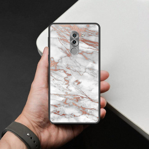 Huawei Honor 6X Cover - White Marble Series 2 - HQ Ultra Shine Premium Infinity Glass Soft Silicon Borders Case