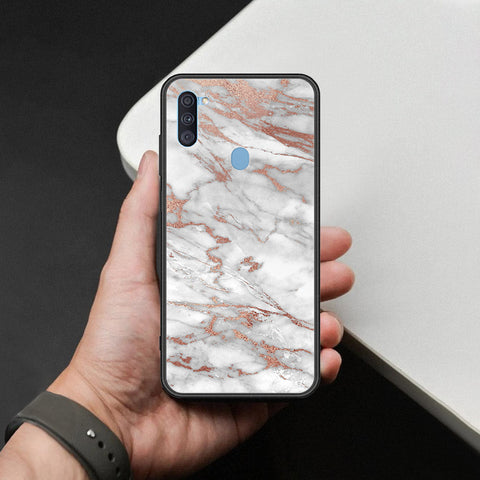 Samsung Galaxy M11 Cover - White Marble Series 2 - HQ Ultra Shine Premium Infinity Glass Soft Silicon Borders Case