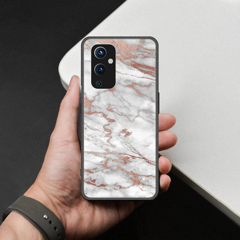 OnePlus 9 Cover - White Marble Series 2 - HQ Ultra Shine Premium Infinity Glass Soft Silicon Borders Case