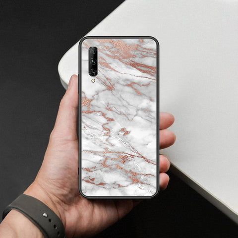 Honor 9X Pro Cover - White Marble Series 2 - HQ Ultra Shine Premium Infinity Glass Soft Silicon Borders Case