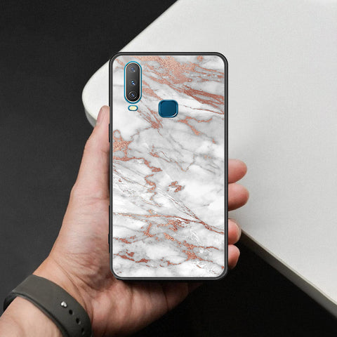 Vivo Y17 Cover - White Marble Series 2 - HQ Ultra Shine Premium Infinity Glass Soft Silicon Borders Case