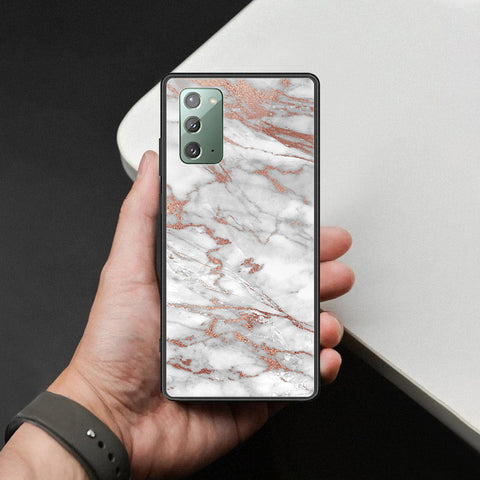 Samsung Galaxy Note 20 Cover - White Marble Series 2 - HQ Ultra Shine Premium Infinity Glass Soft Silicon Borders Case