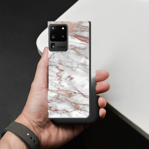 Samsung Galaxy S20 Ultra Cover - White Marble Series 2 - HQ Ultra Shine Premium Infinity Glass Soft Silicon Borders Case