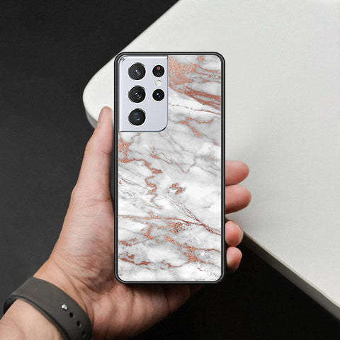 Samsung Galaxy S21 Ultra 5G Cover - White Marble Series 2 - HQ Ultra Shine Premium Infinity Glass Soft Silicon Borders Case
