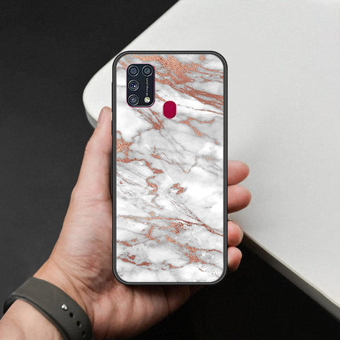 Samsung Galaxy F41 Cover - White Marble Series 2 - HQ Ultra Shine Premium Infinity Glass Soft Silicon Borders Case