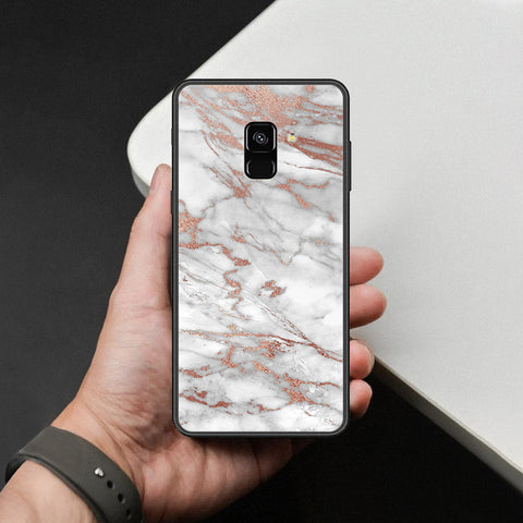 Samsung Galaxy A8 2018 Cover - White Marble Series 2 - HQ Ultra Shine Premium Infinity Glass Soft Silicon Borders Case