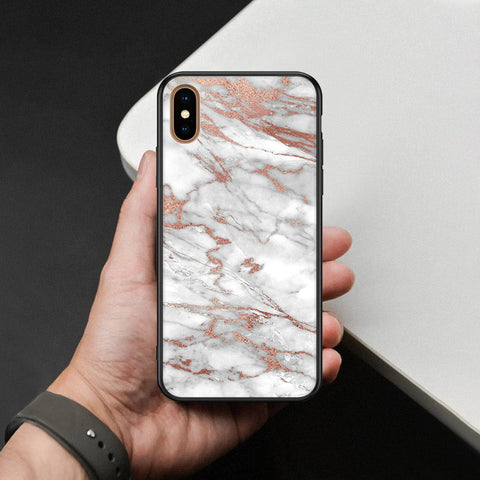 iPhone XS Max - White Marble Series 2 - HQ Ultra Shine Premium Infinity Glass Soft Silicon Borders Case